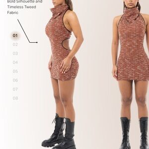 NWT Coucoo Backless Mini Orange Dress Tweed Size S